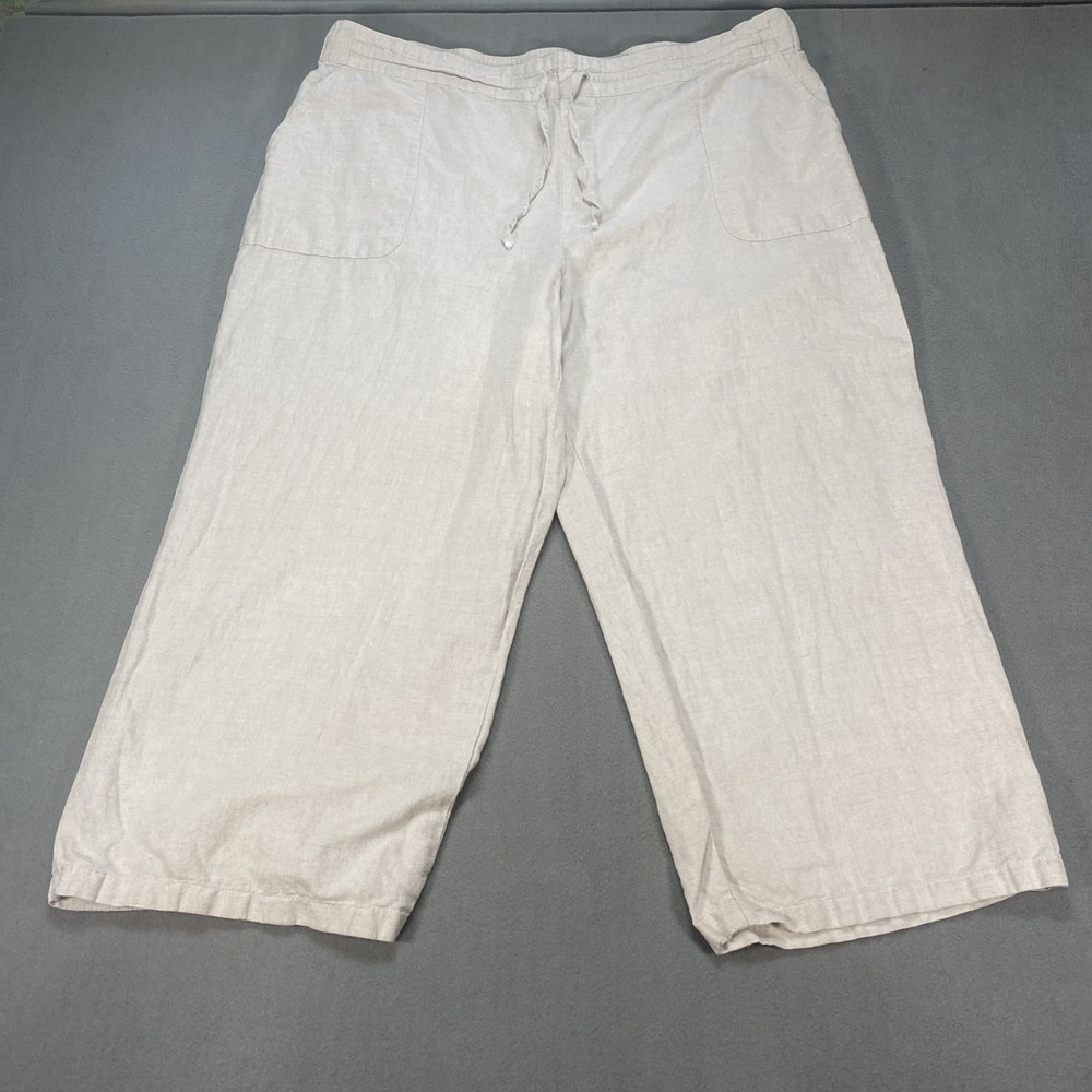 Liz Claiborne Women's XL Linen Blend Cropped Pants Wide Leg Beige Summer Coastal